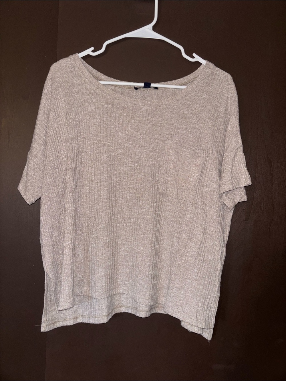 American Eagle Outfitters Ribbed Short-Sleeve Top - Taupe